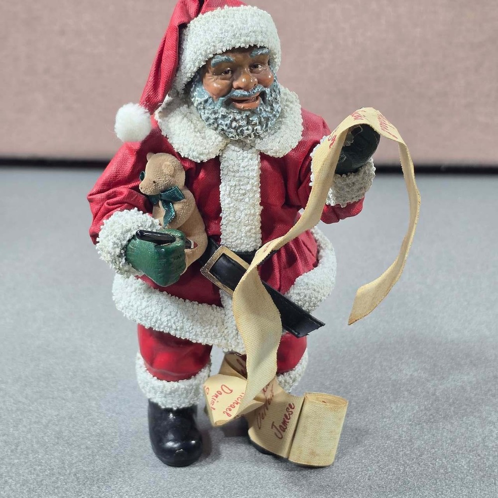 Santa Claus Figurine 11in Red Excellent Black Santa With List